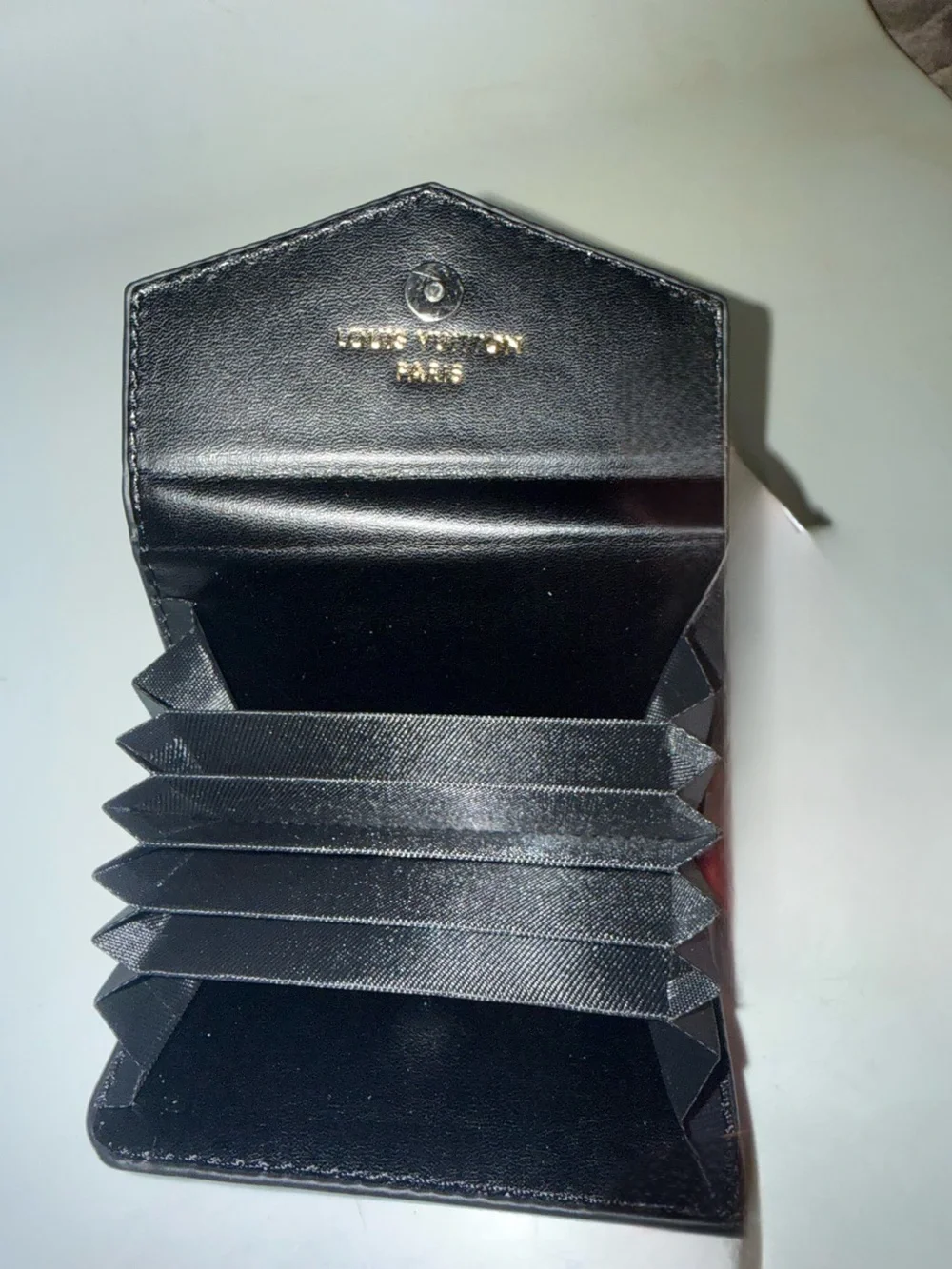 Luxury Style Black Monogram Accordion Card Holder Wallet Gold Tone Compact Case